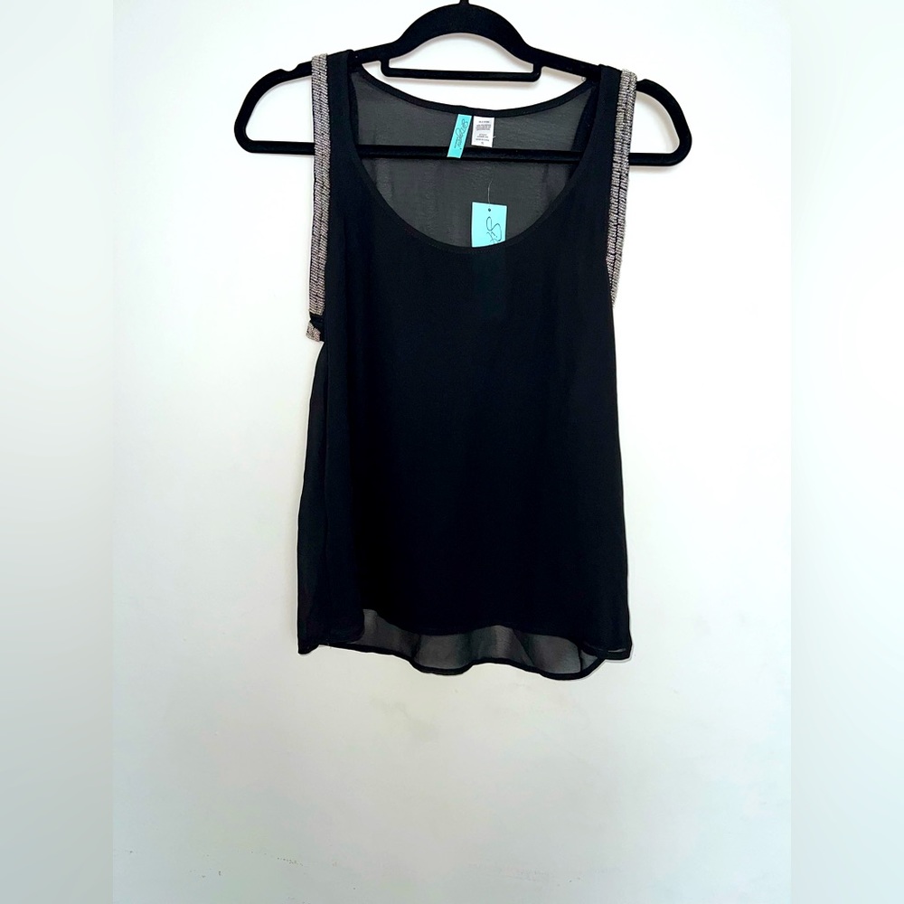 Black Blouse with beaded embellishments. Size Small. NWT. Top is slightly sheer.